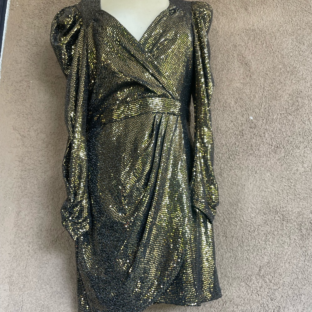 Aqua Gold Sequin Long Sleeve Dress for women size M perfect condition